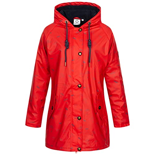 Ankerglut Damen Friesennerz Regenmantel Kapuze Gefüttert Wasserdicht Wetterfest Übergangsjacke #ankerglutmeer Regenjacke, red, 36 von Ankerglut