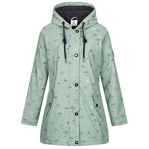 Ankerglut Damen Friesennerz Regenmantel Kapuze Gefüttert Wasserdicht Wetterfest Übergangsjacke #ankerglutmeer Regenjacke, slategray, 34 von Ankerglut