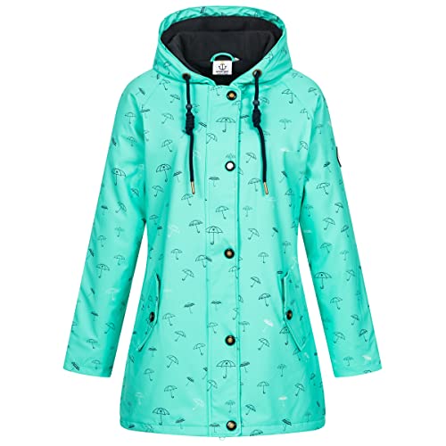 Ankerglut Damen Friesennerz Regenmantel Kapuze Gefüttert Wasserdicht Wetterfest Übergangsjacke #ankerglutmeer Regenjacke, turqoiuse, 42 von Ankerglut