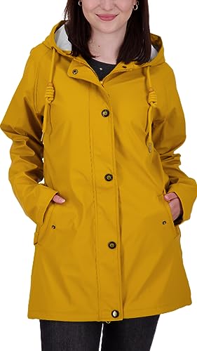 Ankerglut Damen Friesennerz Regenmantel Kapuze Gefüttert Wasserdicht Wetterfest Übergangsjacke #ankerglutnebel Regenjacke, Mustard, 40 von Ankerglut