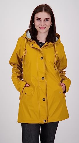 Ankerglut Damen Friesennerz Regenmantel Kapuze Gefüttert Wasserdicht Wetterfest Übergangsjacke #ankerglutnebel Regenjacke, Mustard, 42 von Ankerglut