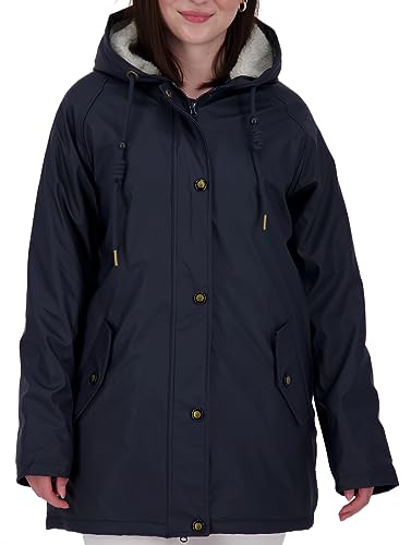 Ankerglut Damen Friesennerz Regenmantel Kapuze Gefüttert Wasserdicht Wetterfest Übergangsjacke #ankerglutnebel Regenjacke, Navy, 36 von Ankerglut