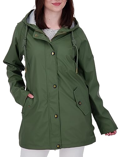 Ankerglut Damen Friesennerz Regenmantel Kapuze Gefüttert Wasserdicht Wetterfest Übergangsjacke #ankerglutnebel Regenjacke, Olive, 34 von Ankerglut