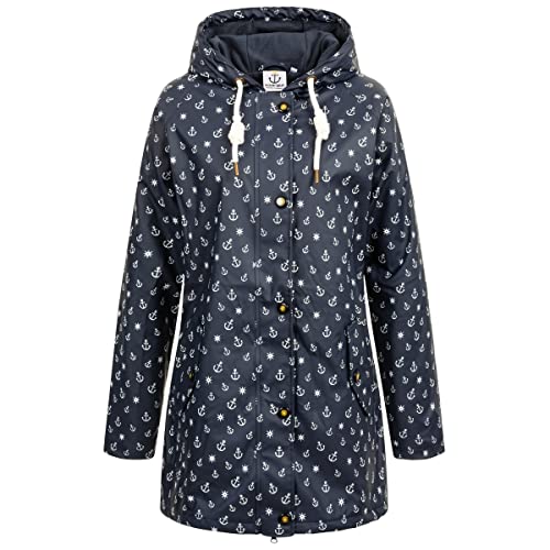 Ankerglut Damen Friesennerz Regenmantel Kapuze Gefüttert Wasserdicht Wetterfest Übergangsjacke #ankerglutwolke Regenjacke, Navy, 36 von Ankerglut