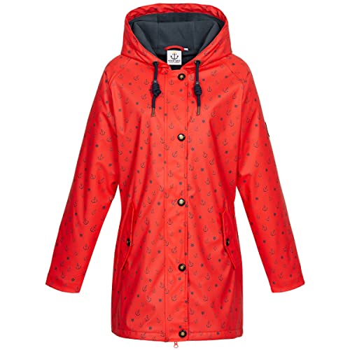 Ankerglut Damen Friesennerz Regenmantel Kapuze Gefüttert Wasserdicht Wetterfest Übergangsjacke #ankerglutwolke Regenjacke, red, 38 von Ankerglut