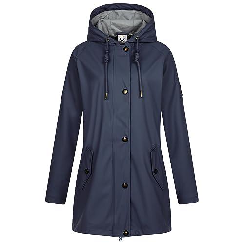 Ankerglut Damen Friesennerz Regenmantel Kapuze Gefüttert Wasserdicht Wetterfest Windbreaker Übergangsjacke #aheaven Regenjacke, Navy, 36 von Ankerglut