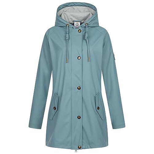 Ankerglut Damen Friesennerz Regenmantel Kapuze Gefüttert Wasserdicht Wetterfest Windbreaker Übergangsjacke #aheaven Regenjacke, Smoke, 42 von Ankerglut
