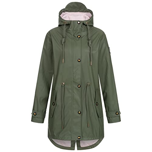 Ankerglut Damen Friesennerz Regenmantel Kapuze Wasserdicht Wetterfest Windbreaker Übergangsjacke #ankerglutliebe Regenjacke, Olive, 36 von Ankerglut