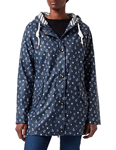 Ankerglut Damen Friesennerz Regenmantel Kapuze Wasserdicht Wetterfest Windbreaker Übergangsjacke #ankerglutzauber Regenjacke, Navy, 34 von Ankerglut