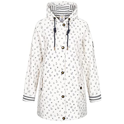 Ankerglut Damen Friesennerz Regenmantel Kapuze Wasserdicht Wetterfest Windbreaker Übergangsjacke #ankerglutzauber Regenjacke, White, 40 von Ankerglut