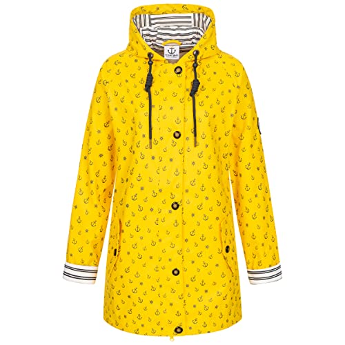 Ankerglut Damen Friesennerz Regenmantel Kapuze Wasserdicht Wetterfest Windbreaker Übergangsjacke #ankerglutzauber Regenjacke, Yellow, 34 von Ankerglut