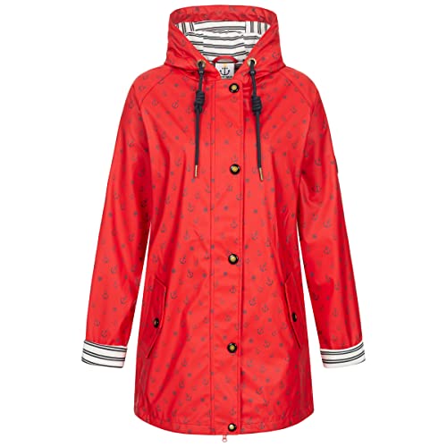 Ankerglut Damen Friesennerz Regenmantel Kapuze Wasserdicht Wetterfest Windbreaker Übergangsjacke #ankerglutzauber Regenjacke, red, 34 von Ankerglut