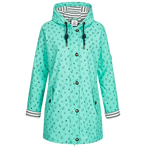 Ankerglut Damen Friesennerz Regenmantel Kapuze Wasserdicht Wetterfest Windbreaker Übergangsjacke #ankerglutzauber Regenjacke, turqoiuse, 34 von Ankerglut