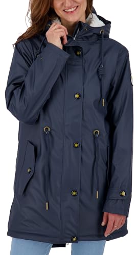 Ankerglut Damen Friesennerz Regenmantel Kapuze Wasserdicht Wetterfest Windbreaker mit Teddyfleece Regenjacke, Navy, 36 von Ankerglut