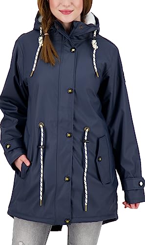 Ankerglut Damen Friesennerz Regenmantel Kapuze Wasserdicht Wetterfest Windbreaker mit Teddyfleece Regenjacke, Navy, 50 Grande Taille von Ankerglut