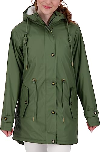 Ankerglut Damen Friesennerz Regenmantel Kapuze Wasserdicht Wetterfest Windbreaker mit Teddyfleece Regenjacke, Olive, 36 von Ankerglut