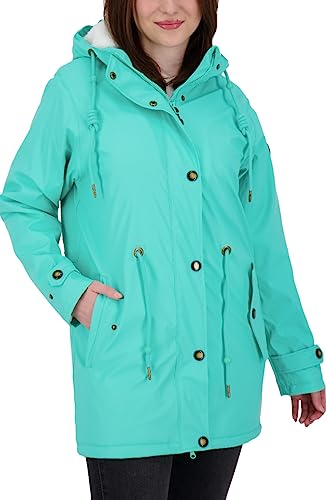 Ankerglut Damen Friesennerz Regenmantel Kapuze Wasserdicht Wetterfest Windbreaker mit Teddyfleece Regenjacke, Turquoise, 36 von Ankerglut