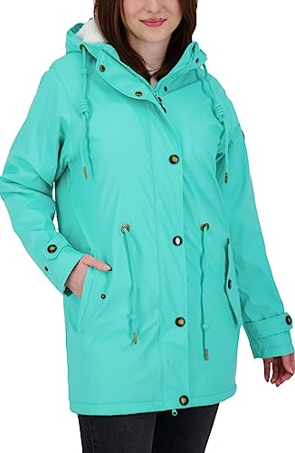 Ankerglut Damen Friesennerz Regenmantel Kapuze Wasserdicht Wetterfest Windbreaker mit Teddyfleece Regenjacke, Turquoise, 40 von Ankerglut