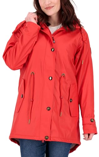 Ankerglut Damen Friesennerz Regenmantel Kapuze Wasserdicht Wetterfest Windbreaker mit Teddyfleece Regenjacke, red, 36 von Ankerglut