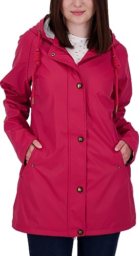 Ankerglut Damen Friesennerz Regenmantel Mit Kapuze Gefüttert Wasserdicht Wetterfest Übergangsjacke #Ankerglutnebel Regenjacke, Rot, 44 EU von Ankerglut