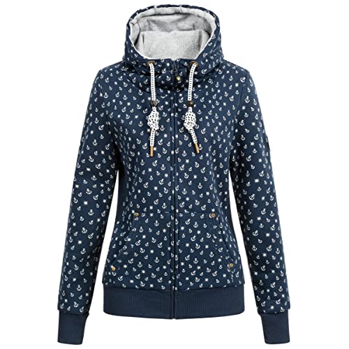 Ankerglut Damen Hoodie Sweatshirt Sweatjacke Langarmshirt #ankergluthafen Kapuzenpullover, Navy, 38 von Ankerglut