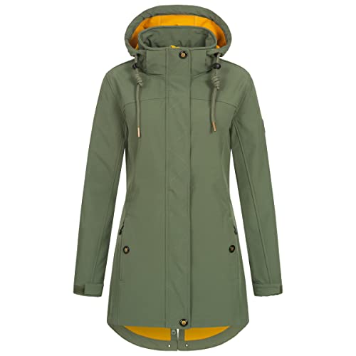 Ankerglut Damen Softshellmantel Kurzmantel Mit Kapuze Gefüttert Übergangsjacke #Ankerglutbrise Softshelljacke, Oliv, 36 EU von Ankerglut