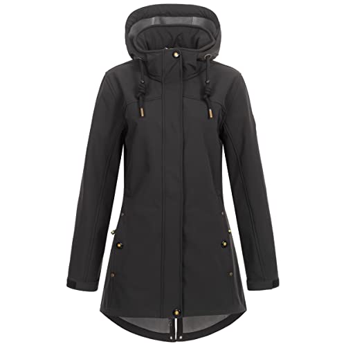 Ankerglut Damen Softshellmantel Kurzmantel mit Kapuze Gefüttert Übergangsjacke #ankerglutbrise Softshelljacke, Black, 40 von Ankerglut