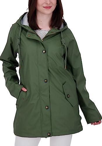 Damen Friesennerz Regenmantel Regenjacke mit Kapuze Gefüttert Wasserdicht Wetterfest Windbreaker Übergangsjacke #ankerglutheaven von Ankerglut