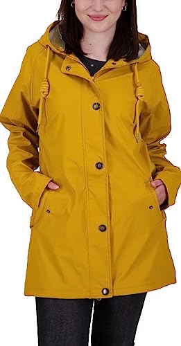 Damen Friesennerz Regenmantel Regenjacke mit Kapuze Gefüttert Wasserdicht Wetterfest Windbreaker Übergangsjacke #ankerglutheaven von Ankerglut