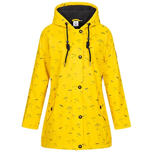 Damen Friesennerz Regenmantel Regenjacke mit Kapuze Gefüttert Wasserdicht Wetterfest Windbreaker Übergangsjacke #ankerglutmeer von Ankerglut