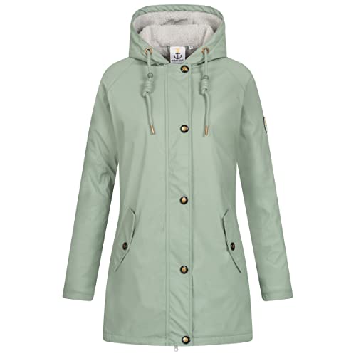 Damen Friesennerz Regenmantel Regenjacke mit Kapuze Gefüttert Wasserdicht Wetterfest Windbreaker Übergangsjacke #ankerglutnebel von Ankerglut