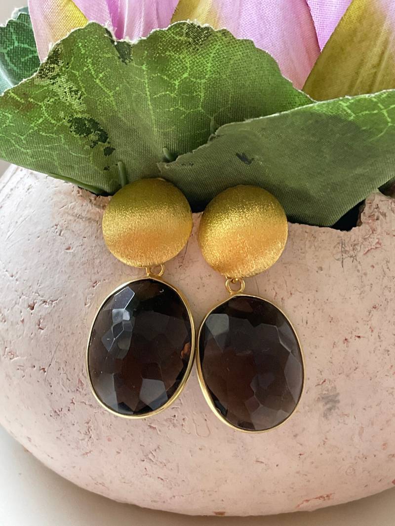 Große Ohrstecker Mit Rauchquarz von AnkesSchmuckdesign