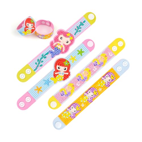 Ankipso 4 Stück Diamond Painting Kinder Armbänder, Diamant Kunst Armband Set, Meerjungfrauen Armbänder Selber Nixen, Geschenk Mädchen 6 7 8 9 10 Jahre, DIY Diamond Painting Bastelset von Ankipso