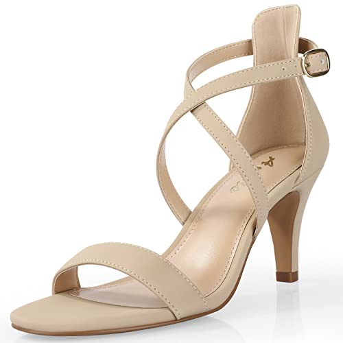 Ankis Nude Gold Schwarz Heels Kreuz Riemchen Heels für Frauen 3 Zoll Stiletto Open Toe Sandalen für Hochzeit Abend Party Heimkehr, Nubukleder, 42 EU von Ankis