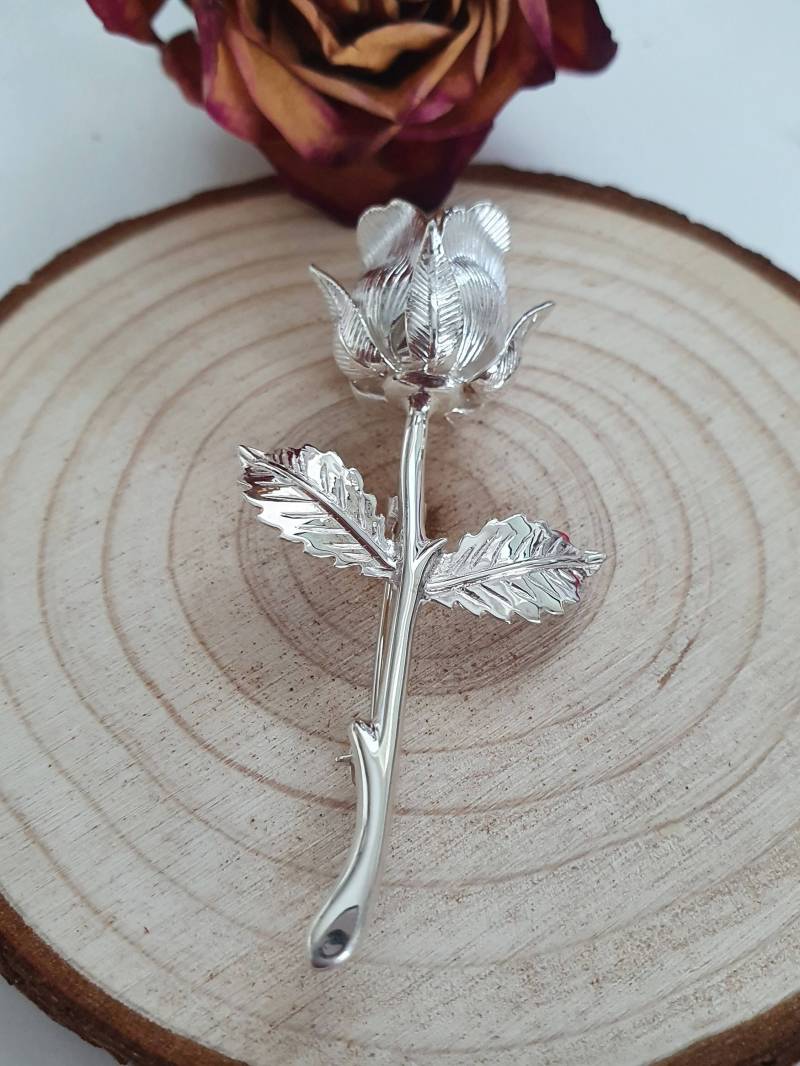 sterling Silber Rose Brosche - Großes Detail Aus Massivem in Einem Kasten von AnkletAddicts
