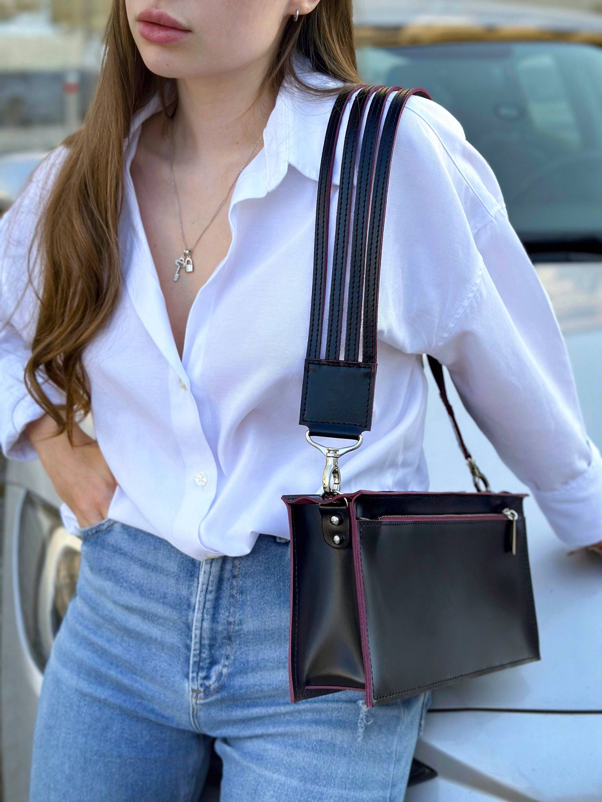 Erhältlich in 17 Farben Schwarze Leder Umhängetasche Für Frauen, Schwarze Ledertasche von AnkoBagsStore