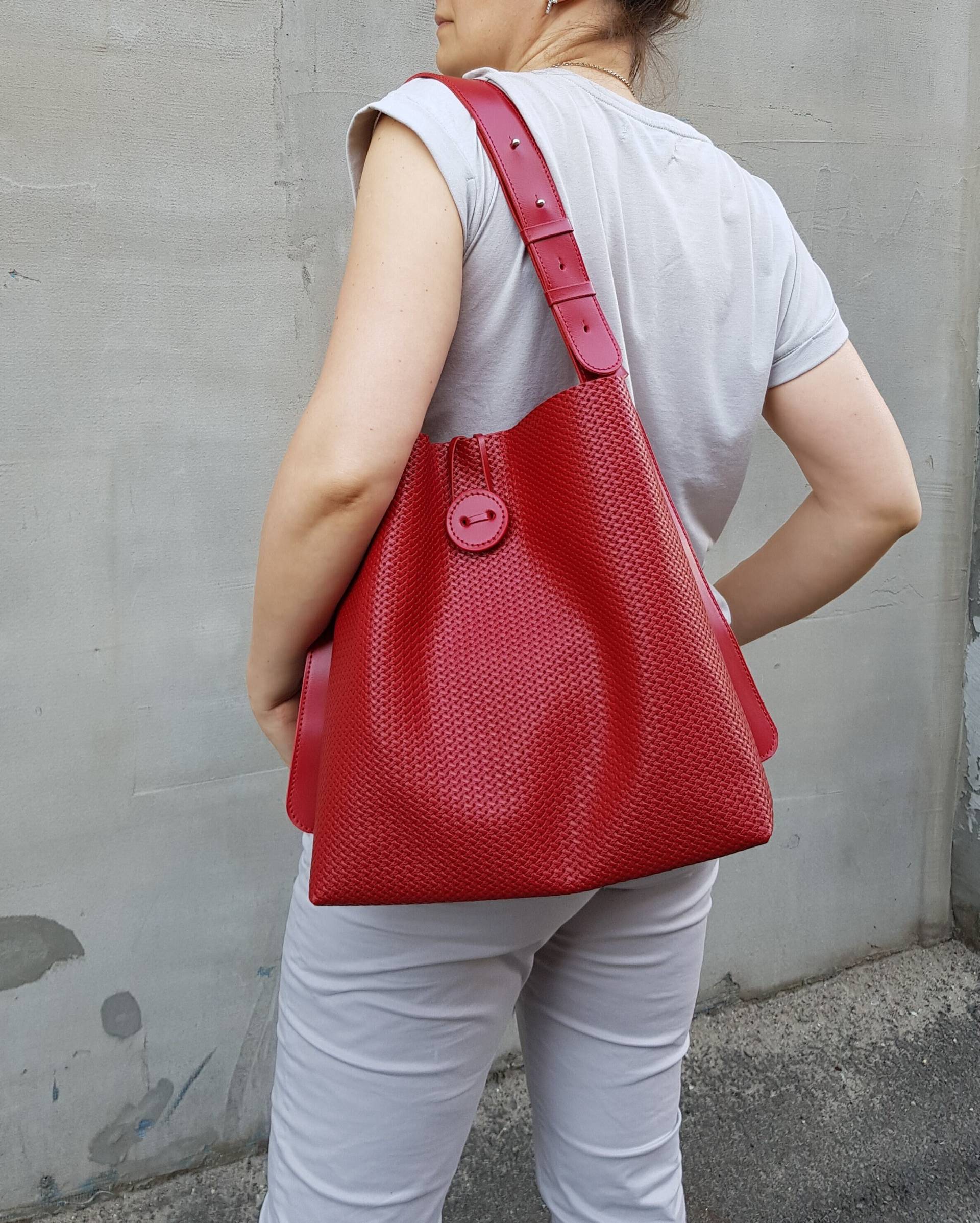 Rote Leder Shopper Tasche, Echtes Leder, Ledertasche Für Damen, Rote Umhängetasche von AnkoBagsStore