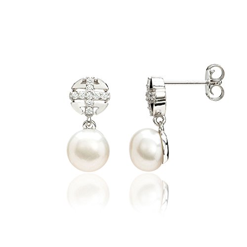 Ankra Damen-Steckerohrringe 8mm breit synthetische Perle rhodiniert aus 925er Sterling Silber 8mm breit synthetische Perle 1VNAKRJ-ER0041 von Ankra