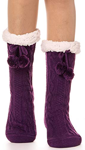 Anlisim Damen Kuschelsocken Warme Dicke Stoppersocken Rutschsichere Weihnachtssocken Damen Socken Geschenke für Frauen Hüttensocken Kuschelsocken Weihnachten Winter Christmas Socks(Kugel Lila) von Anlisim