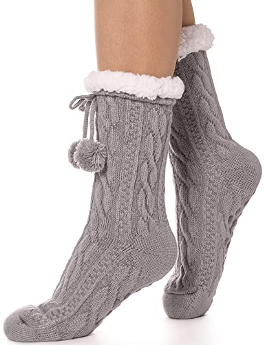 Anlisim Damen Kuschelsocken Warme Dicke Stoppersocken Rutschsichere Weihnachtssocken Socken Geschenke für Frauen Hüttensocken Weihnachten Winter Christmas Socks(Kugelgrau) von Anlisim