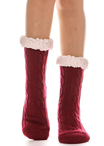 Anlisim Damen Kuschelsocken Warme Dicke Stoppersocken Rutschsichere Weihnachtssocken Damen Socken Geschenke für Frauen Hüttensocken Kuschelsocken Weihnachten Winter Christmas Socks(Rot) von Anlisim