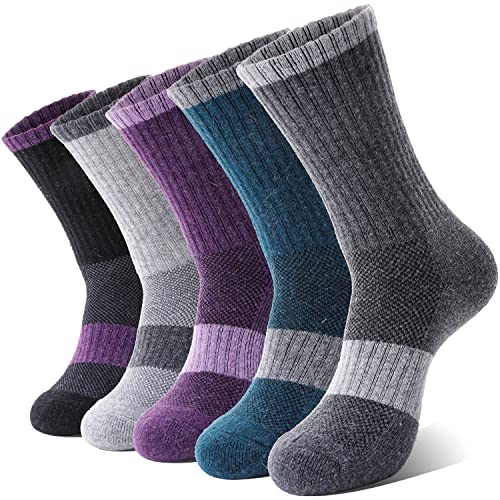 Anlisim Merino Wandersocken für Damen Warme Wollsocken Thermosocken Dick Wolle Wintersocken Atmungsaktiv Arbeitssocken Geschenke Sportsocken Outdoor Socken 5 Paare(Sortiert,L) von Anlisim