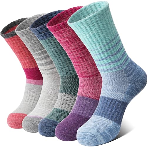 Anlisim Merino Wandersocken für Damen Warme Wollsocken Thermosocken Dick Wolle Wintersocken Atmungsaktiv Arbeitssocken Geschenke Sportsocken Outdoor Socken 5 Paare(Sortiert Streifen,L) von Anlisim