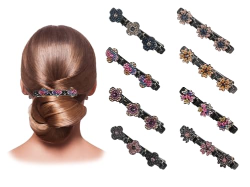 Anlising 8 Stück Doppelschicht Haarspange, Doppelschicht Haarklammern Set, Haarklammer Geflochten, Haarspange Doppelschicht, Geflochtene Haarspange, Haarspange mit Kristall Blume, für Frauen, Mädchen von Anlising