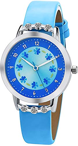 Anloo Kinderuhr Mädchen Armbanduhr,Blume NiedlichAnalog Quarz Mädchen Uhren(Stil 1, Blau) von Anloo