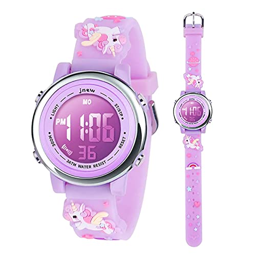 Kleinkind Kinder Digitaluhren für Mädchen Jungen,3D Cute Cartoon 7 Farblichter wasserdichte Sport Elektronische Armbanduhr mit Alarm Stoppuhr für 3-10 Jahre Kinder (Einhorn-Helllila) von Anloo