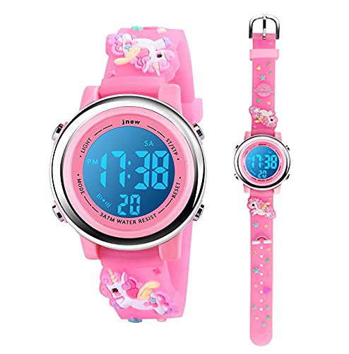 Kleinkind Kinder Digitaluhren für Mädchen Jungen,3D Cute Cartoon 7 Farblichter wasserdichte Sport Elektronische Armbanduhr mit Alarm Stoppuhr für 3-10 Jahre Kinder (Einhorn-Hellrosa) von Anloo