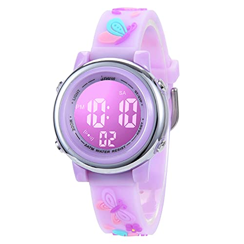 Kleinkind Kinder Digitaluhren für Mädchen Jungen,3D Cute Cartoon 7 Farblichter wasserdichte Sport Elektronische Armbanduhr mit Alarm Stoppuhr für 3-10 Jahre Kinder (Schmetterling-Helllila) von Anloo