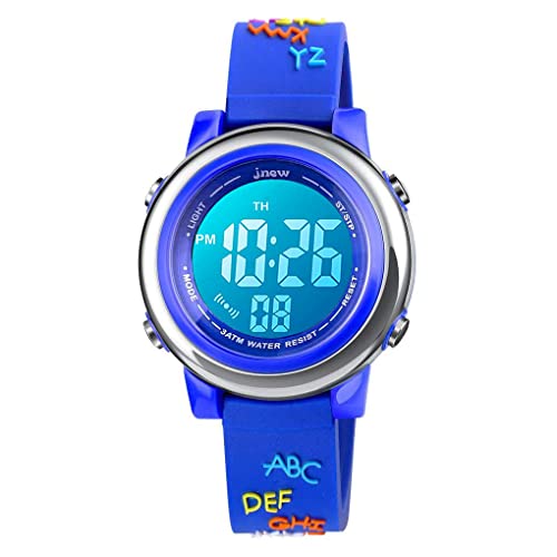 Kleinkind Kinder Digitaluhren für Mädchen Jungen,3D Cute Cartoon 7 Farblichter wasserdichte Sport Elektronische Armbanduhr mit Alarm Stoppuhr für 3-10 Jahre Kinder (Buchstabe-Blau) von Anloo