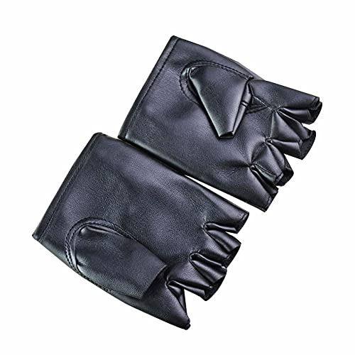 Anloximt 1 Paar Schwarze PU Leder Fingerlose Handschuhe Fingerlose PU Kunstleder Handschuhe Fingerlose Fahrhandschuhe Outdoor Sport Halbe Finger Für Frauen Männer von Anloximt
